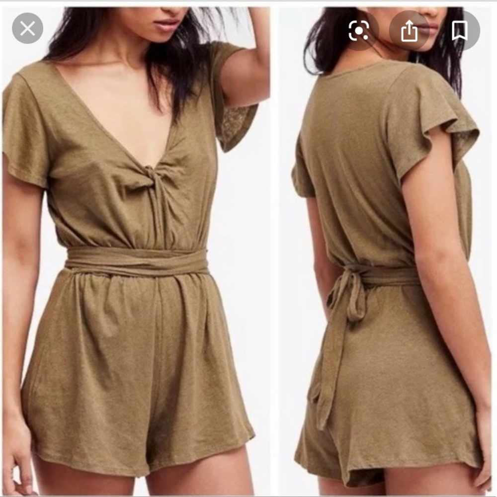 Free People Linen Olive Romper